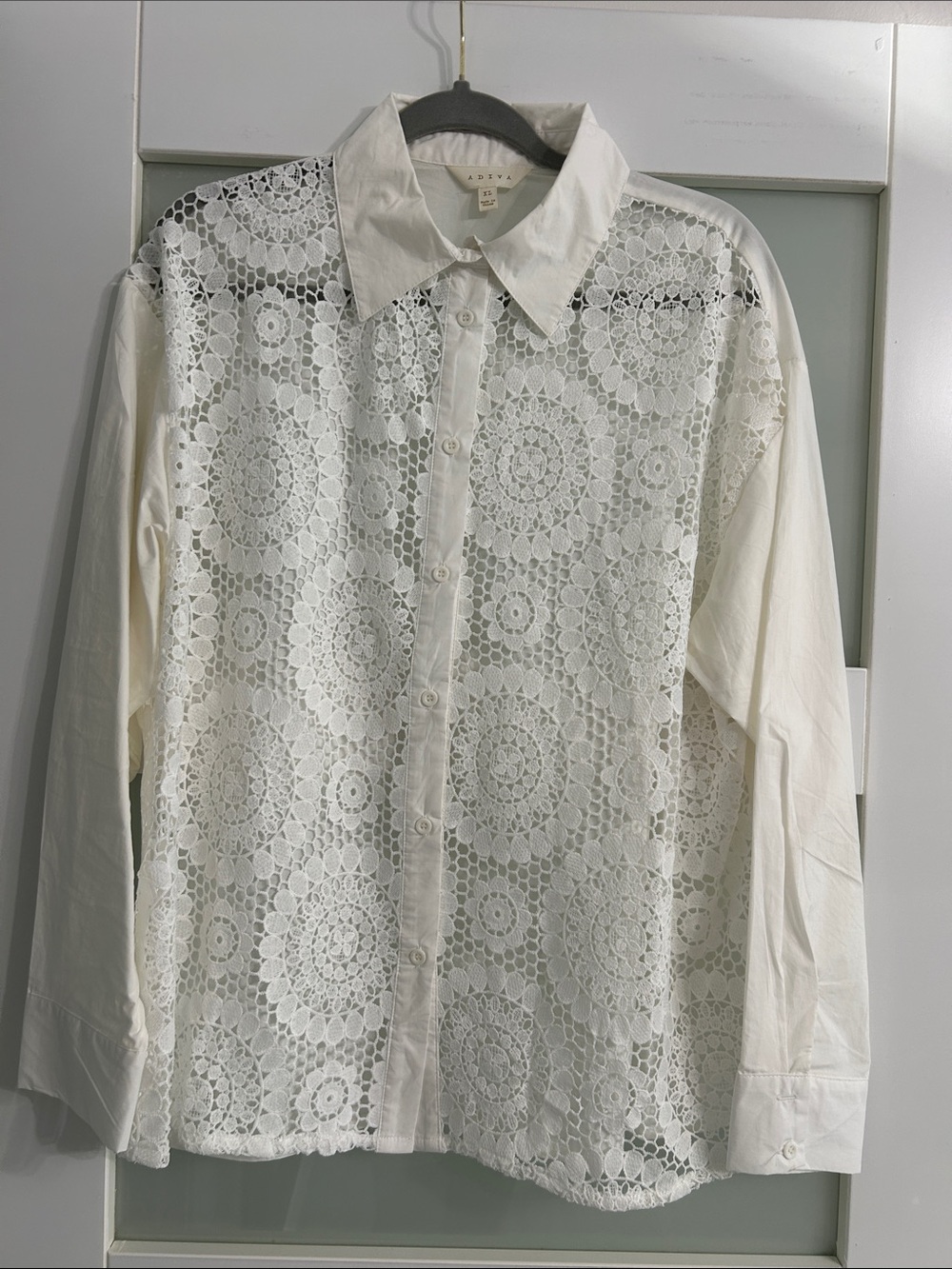 White Crochet Lace Button-Up Shirt